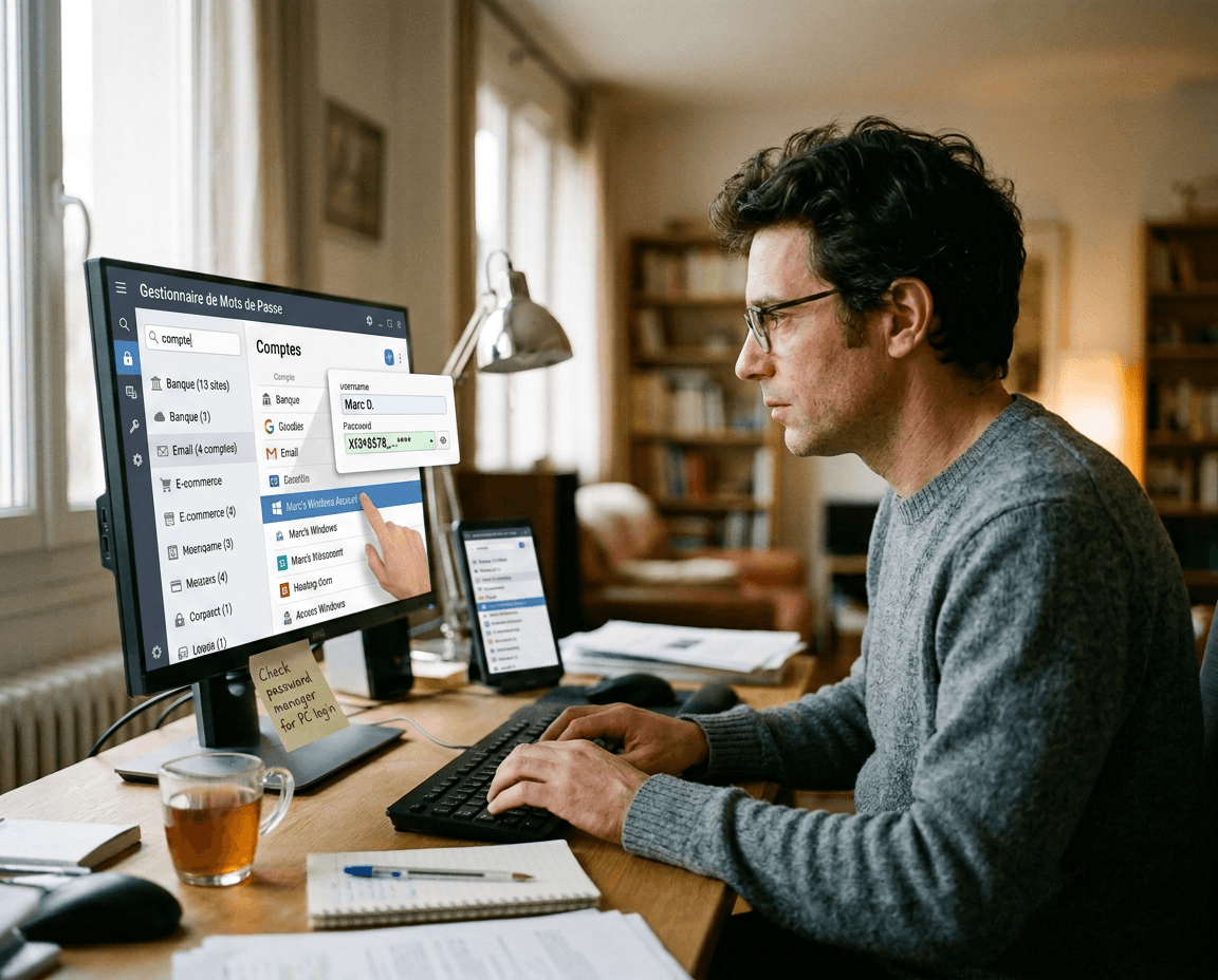 Un utilisateur cherche un mot de passe dans son gestionnaire de mot de passe