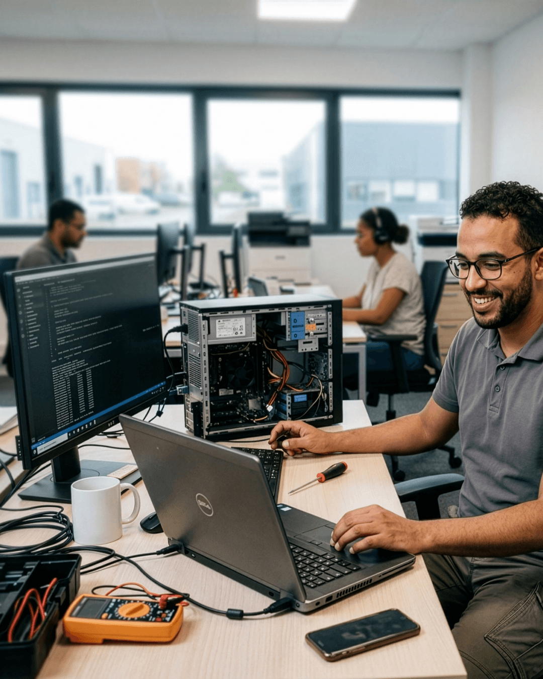 Mainteneur intervenant sur un poste informatique
